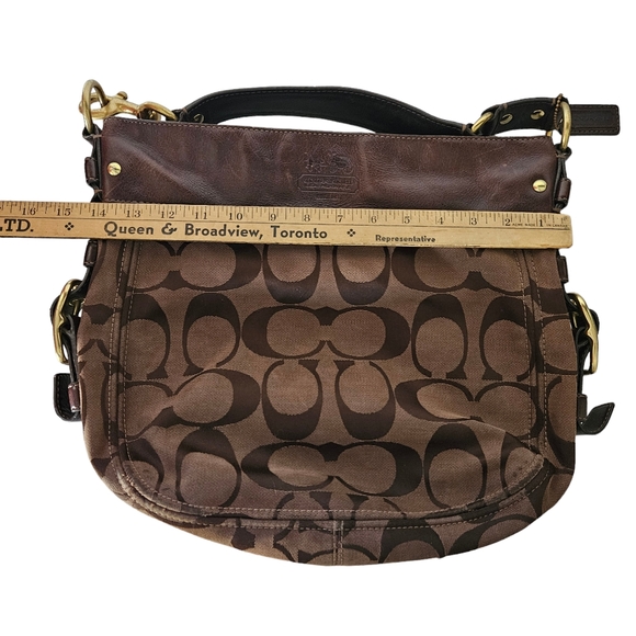Coach 12674 Zoe Signature Logo Hobo Bag Brown Jaquard Shoulder Purse Large - Picture 9 of 14